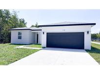 Charming single-story home featuring a modern garage door, freshly painted exterior, and a well-maintained lawn at 318 Cocoa Ct, Kissimmee, FL 34758