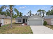 Charming single-story home featuring a well-maintained front yard, attached two-car garage, and neutral colored paint at 5210 Silver Thistle Ln, St Cloud, FL 34772