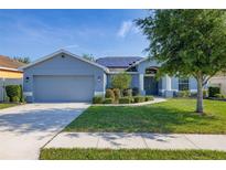 Charming one-story home with manicured landscaping and a gray exterior at 501 Pheasant Dr, Haines City, FL 33844