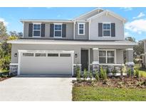 Charming two-story home featuring a gray exterior, two-car garage, and well-manicured landscaping at 675 Summit River Dr, Apopka, FL 32712