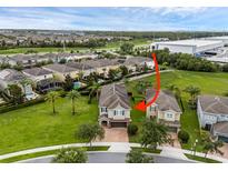 Beautiful aerial view showcasing a well-maintained lawn, mature landscaping, and a community pool at 7541 Marker Ave, Kissimmee, FL 34747