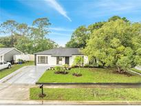 Beautifully landscaped single-story home with fresh exterior paint, manicured lawn, and a modern driveway at 3804 Anthony Ln, Orlando, FL 32822