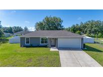 Charming single-story home with well-manicured lawn, attached garage, and neutral gray paint at 10 Pine Track Trl, Ocala, FL 34472