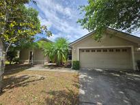 Charming single-story home with well-maintained lawn, two-car garage, and a beautiful palm tree in the front yard at 2141 Fawn Meadow Cir, St Cloud, FL 34772