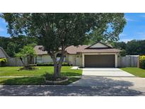 Charming single-story home featuring a well-manicured lawn and a large tree in the front yard at 4830 Red Bay Dr, Orlando, FL 32829