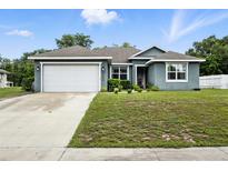 Charming single-story home with a well-manicured lawn, inviting curb appeal, and a spacious two-car garage at 3390 George Sauls St, Deltona, FL 32738