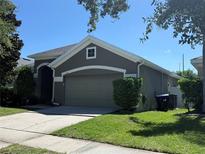 Charming single-story home featuring a two-car garage, well-maintained lawn, and mature landscaping at 11039 Prairie Hawk Dr, Orlando, FL 32837