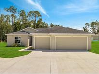 Inviting single-Gathering home featuring a spacious two-car garage, well-manicured lawn, and neutral color palette at 35 Peterlee Ct, Kissimmee, FL 34758