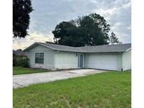 Cozy single-story home featuring a driveway and an attached garage and a grassy front yard at 15 Clear Way, Ocala, FL 34472