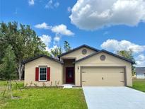Charming single-story home featuring a 2-car garage, well-manicured lawn, and neutral stucco exterior at 14 Tuna Ln, Poinciana, FL 34759