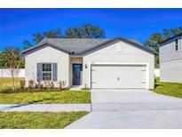 Charming single-story home featuring a well-manicured lawn and a two-car garage at 13454 Leaping Water Way, Astatula, FL 34705