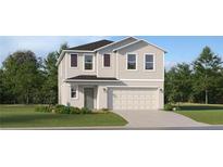 Two-story house with light beige siding, dark grey roof, and two-car garage at 927 Hour Glass Rd, Lakeland, FL 33801