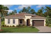 One-story home with brown roof, attached garage, and landscaped lawn at 4823 Waltham Forest Dr, Davenport, FL 33837