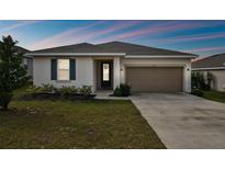 One-story house with a two-car garage and landscaped lawn at 1734 Hill Top Dr, Dundee, FL 33838