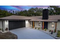 Stunning house exterior featuring a modern design, black garage door, and landscaped yard at 817 Helen Ave, Deland, FL 32720