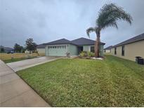 One-story house with green exterior, attached garage, and palm tree at 2157 Geneva Dr, Lakeland, FL 33805