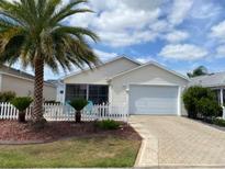 Charming single-story home featuring a well-manicured lawn, palm tree, and a two-car garage at 992 Davit Pl, The Villages, FL 32162