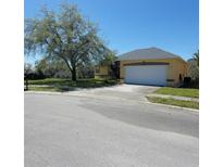 Charming single-story home featuring a two-car garage, well-manicured lawn and mature tree at 447 Wildflower Rd, Davenport, FL 33837