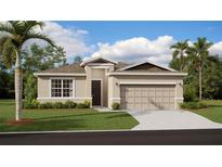 Charming single-story home with a well-manicured lawn, complemented by a two-car garage and neutral color palette at 5107 Bridgehaven Rd, Davenport, FL 33837
