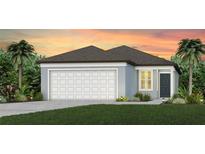 Charming single-story home featuring a two-car garage, landscaped yard, and covered entry at sunset at 6780 Sw 90Th Loop, Ocala, FL 34476