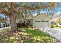 Charming one-story home with a two-car garage, mature landscaping, and a beautiful mature tree at 13219 Meadowlark Ln, Orlando, FL 32828