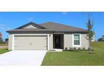 Charming single-story home featuring a two-car garage, well-maintained lawn, and classic architectural details at 354 Bowfin Ct, Poinciana, FL 34759