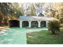 A charming single-story home with a carport, arched windows, mature landscaping and a sprawling front yard at 20732 Sw Marine Blvd, Dunnellon, FL 34431