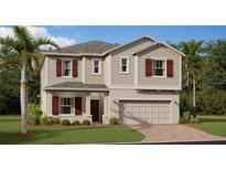 Charming two-story home with neutral siding, red shutters, and a well-manicured lawn at 4654 Ackee Rd, Kissimmee, FL 34758