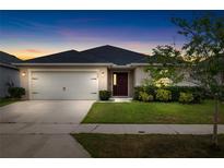 Charming single-story home with a well-manicured lawn, two-car garage, and a dark roof at 3839 White Ibis Rd, Lakeland, FL 33811