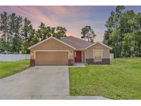 Charming single-story home with a two-car garage, beautiful lawn, and stone accents at 6376 Sw 117Th Street Rd, Ocala, FL 34476