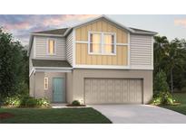 New construction, two-story home features a two-car garage, neutral color palette, and a welcoming covered front entry at 774 Ambleside Ave, Haines City, FL 33844