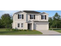 New two-story home featuring a two car garage, neutral siding, and a well manicured lawn at 1121 Hour Glass Rd, Lakeland, FL 33801