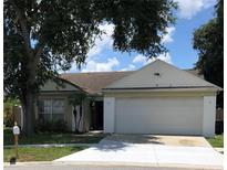 Charming single-story home featuring a two-car garage and a well-manicured front yard with mature tree at 6125 Morningdale Ave, Lakeland, FL 33813