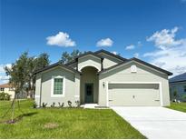 Charming single-story home featuring a manicured lawn, a two-car garage, and a welcoming front entrance at 247 Big Sioux Dr, Poinciana, FL 34759