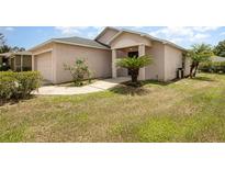 Charming one-story home featuring a lush front yard, covered entryway, and attached garage at 3235 Grand Pines Dr, Lakeland, FL 33810
