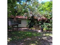 Backyard view with green space and chairs, shaded by trees, offering a tranquil outdoor retreat at 6615 New Tampa Highway, Lakeland, FL 33815