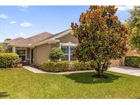 Charming home featuring well-maintained landscaping and a healthy, mature tree in the front yard at 1111 Bassano Way, Orlando, FL 32828