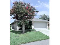 Charming single-story home featuring a lush front yard and a lovely flowering tree at 663 Jamaica Cir, Lakeland, FL 33803