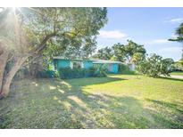 Charming turquoise single-story home with a well-maintained lawn and mature trees at 1910 Sylvester Ct, Lakeland, FL 33803