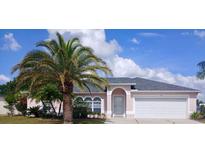 Charming single-story home with a well-manicured lawn, mature palm trees, and a two-car garage at 2514 Sage Dr, Kissimmee, FL 34758