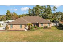 Single-story brick home with a spacious lawn and mature trees at 113 Amberglow Ct, Debary, FL 32713
