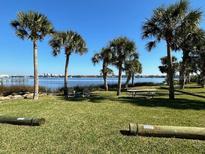 Inviting community waterfront features including palm trees, picnic area, and beautiful views of the water at 1146 Riverside Dr, Daytona Beach, FL 32117