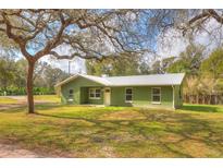 Charming single-story home featuring a metal roof, fresh green paint, and a well-manicured lawn at 1243 Spring Garden Ranch Rd, De Leon Springs, FL 32130