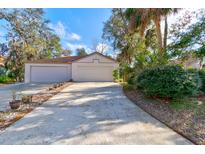 View of the exterior showcasing the property's two-car garage, landscaping, and well-maintained driveway at 6152 Sequoia Dr, Port Orange, FL 32127