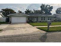 Charming single-story home features a well-manicured lawn, tidy landscaping, and an attached two-car garage at 2929 Carriage Dr, South Daytona, FL 32119