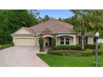 Charming single-Gathering home with brick driveway, well-kept landscaping, and a welcoming stone facade entrance at 115 San Marino Ln, Deland, FL 32724