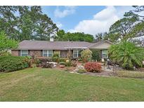 Charming single story brick home with a meticulously landscaped front yard and colorful foliage at 2427 Beck Cir, Deltona, FL 32738