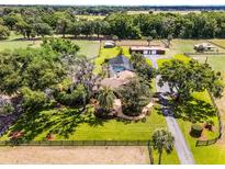 Expansive property showcasing lush landscaping, pool, outbuildings, and a gated entrance, offering a private retreat at 5549 Aragon Ave, De Leon Springs, FL 32130