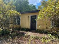 Exterior of home featuring a front entrance and overgrown bushes at 288 Mcmillon Dr, Orange City, FL 32763