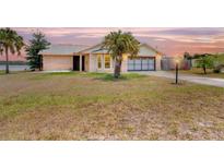 Charming brick home with a well-manicured lawn and a palm tree, located near a lake at 2055 Little Farms Ct, Deltona, FL 32738